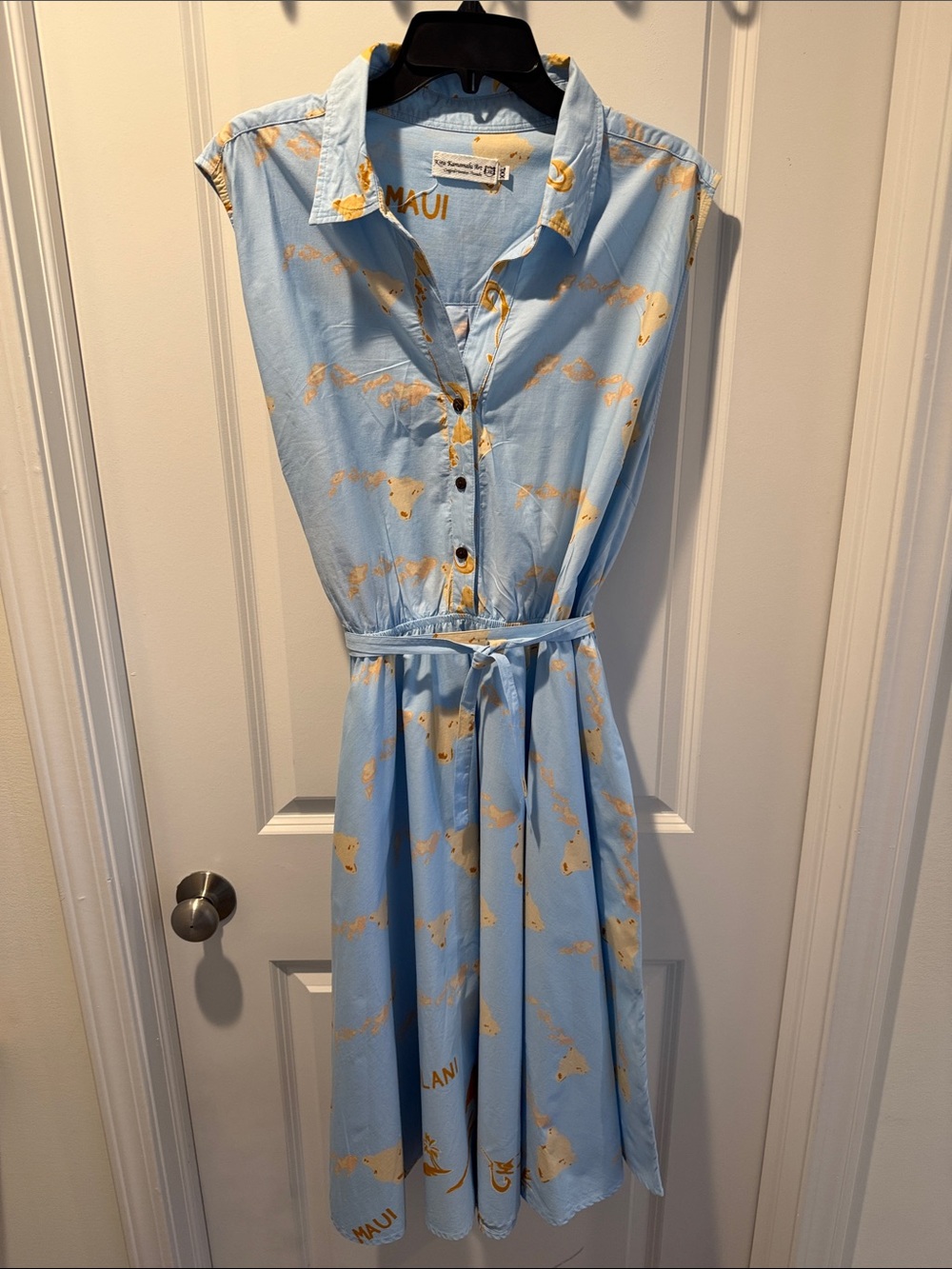 Kyu Kamamalu Art Hawaiian Shirt Dress XXL Blue Island Map Print Made in Hawaii